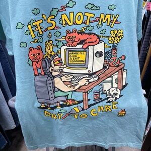 Killer Acid T-Shirt Mens M It's Not My Day To Care Graphic Cotton Tee Seafoam